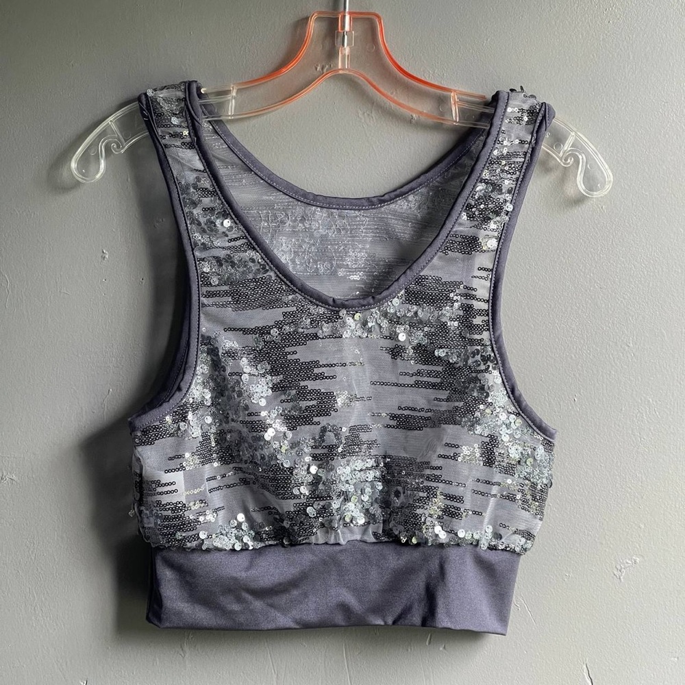 Dansko Sequined Sports Bra Tank Top Gray Metallic Sz XS/S Dance Top Punk Rock